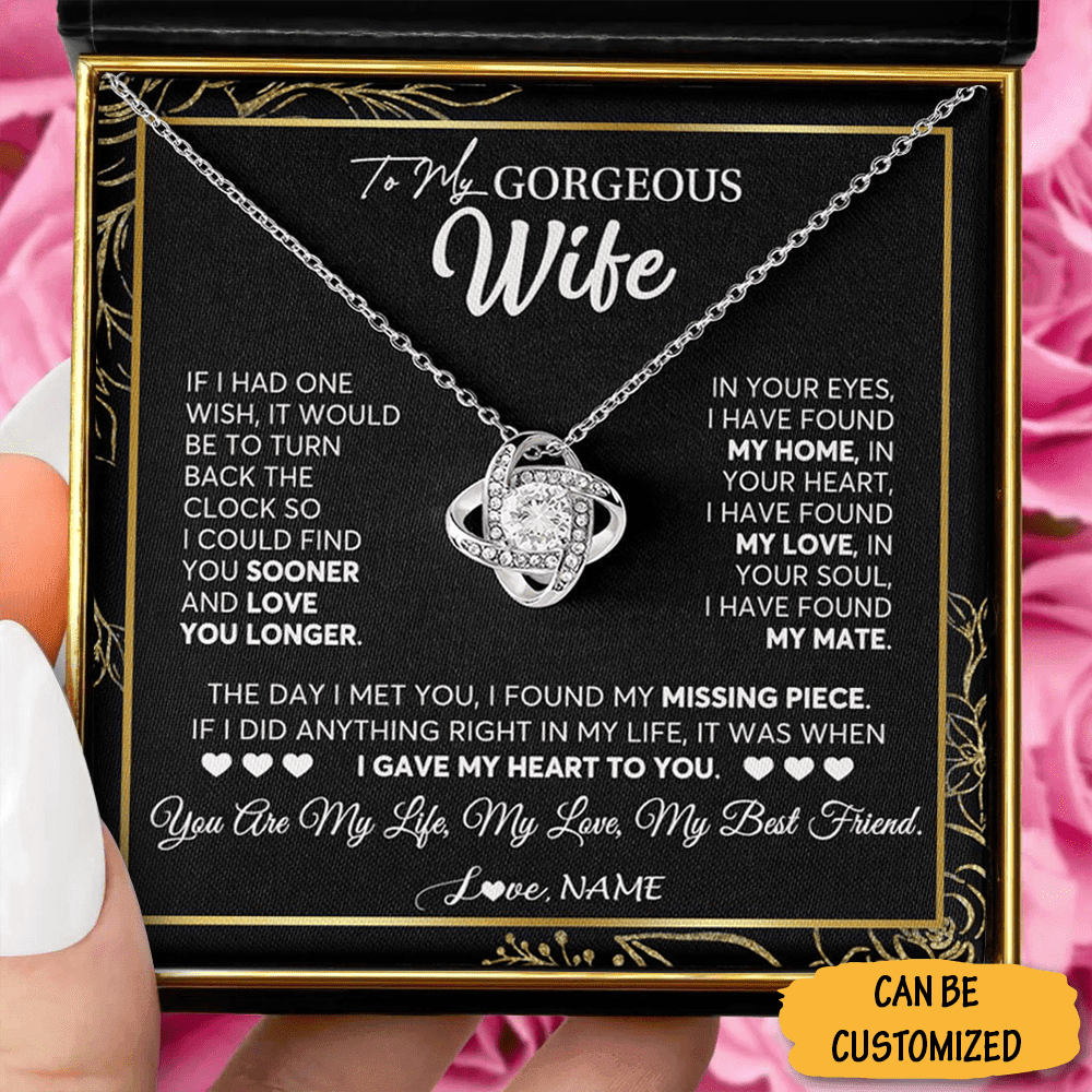 Personalized To My Gorgeous Wife Necklace Silver Love Knot Necklace Best Christmas Presents For Wife 2024