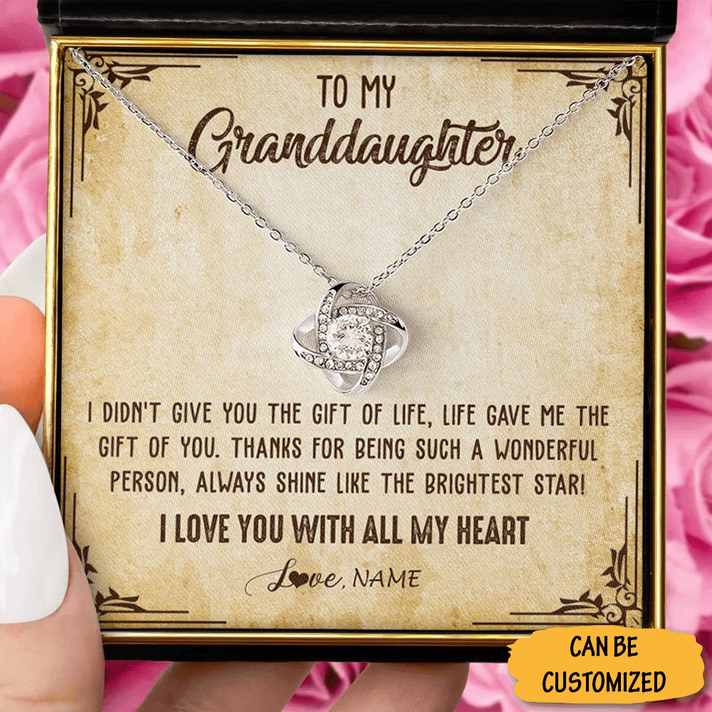 Personalized To My Granddaughter Necklace Silver Love Knot Necklace With Meaningful Messages Best Gifts