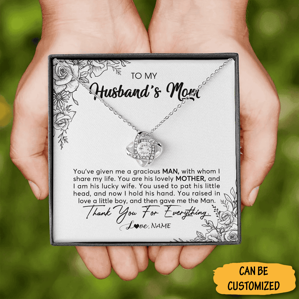 Personalized To My Husband's Mom Love Knot Necklace Mother In Law Necklace From Daughter In Law