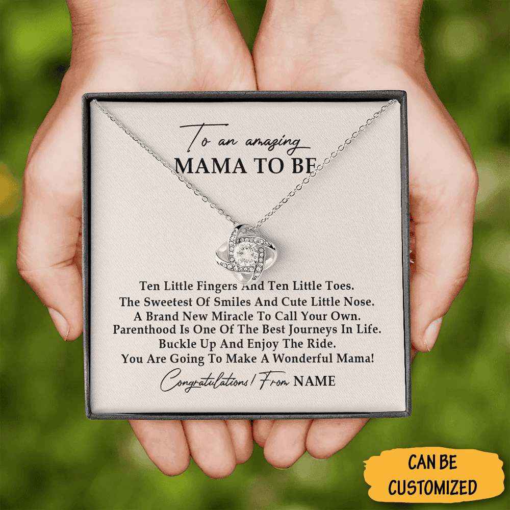 Personalized To My Mama To Be Necklace Love Knot Silver Necklace Best Mama To Be Gift Box