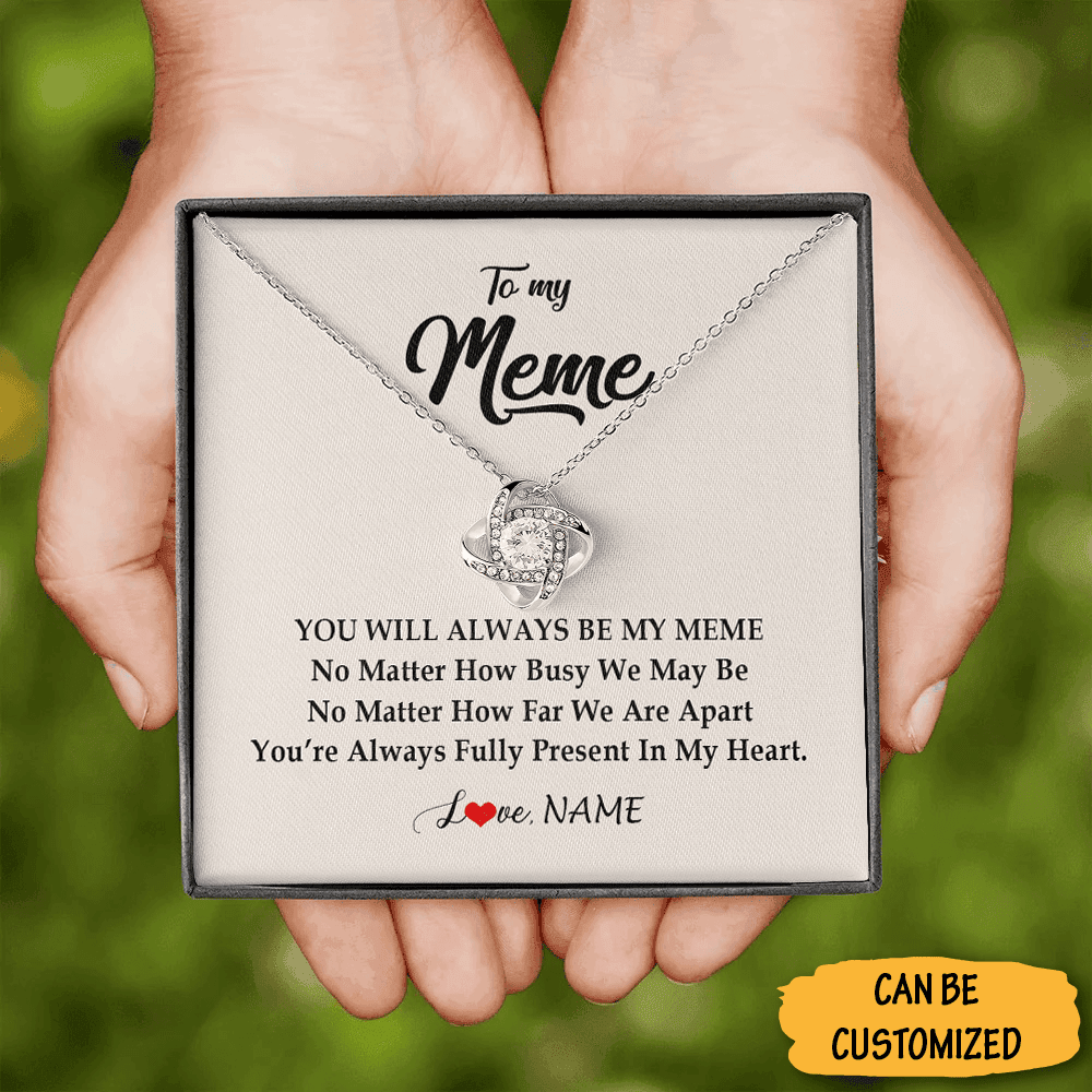 Personalized To My Meme Necklace Love Knot Silver Necklace Birthday Gifts For Meme Grandma