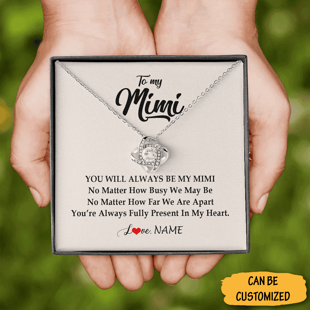 Personalized To My Mimi Necklace Sterling Silver Love Knot Necklace Jewelry Box Gifts Mimi Personalized Items