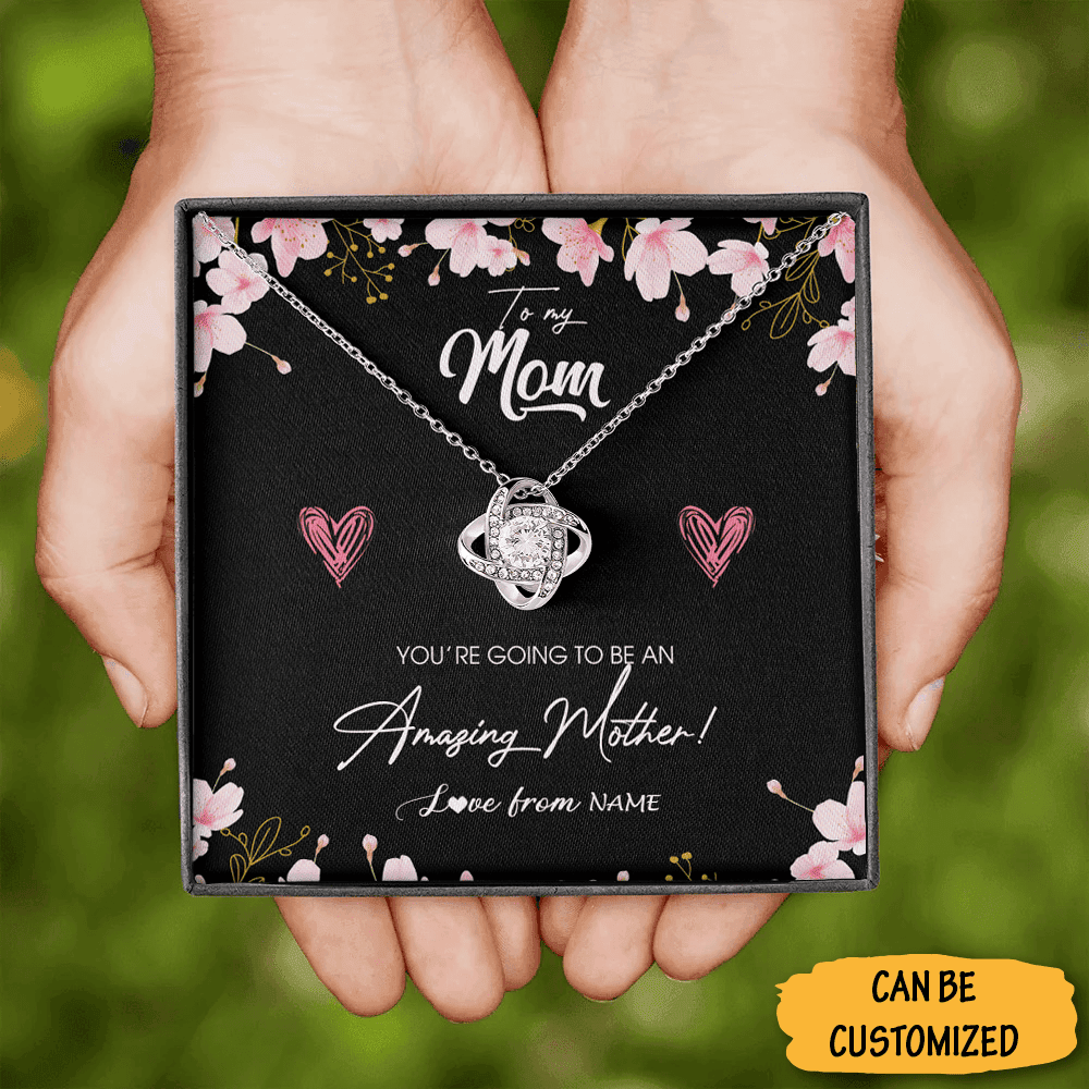 Personalized To My Mom Love Knot Necklace For Pregnant Mom Expecting Mom Necklace Gifts For Wife