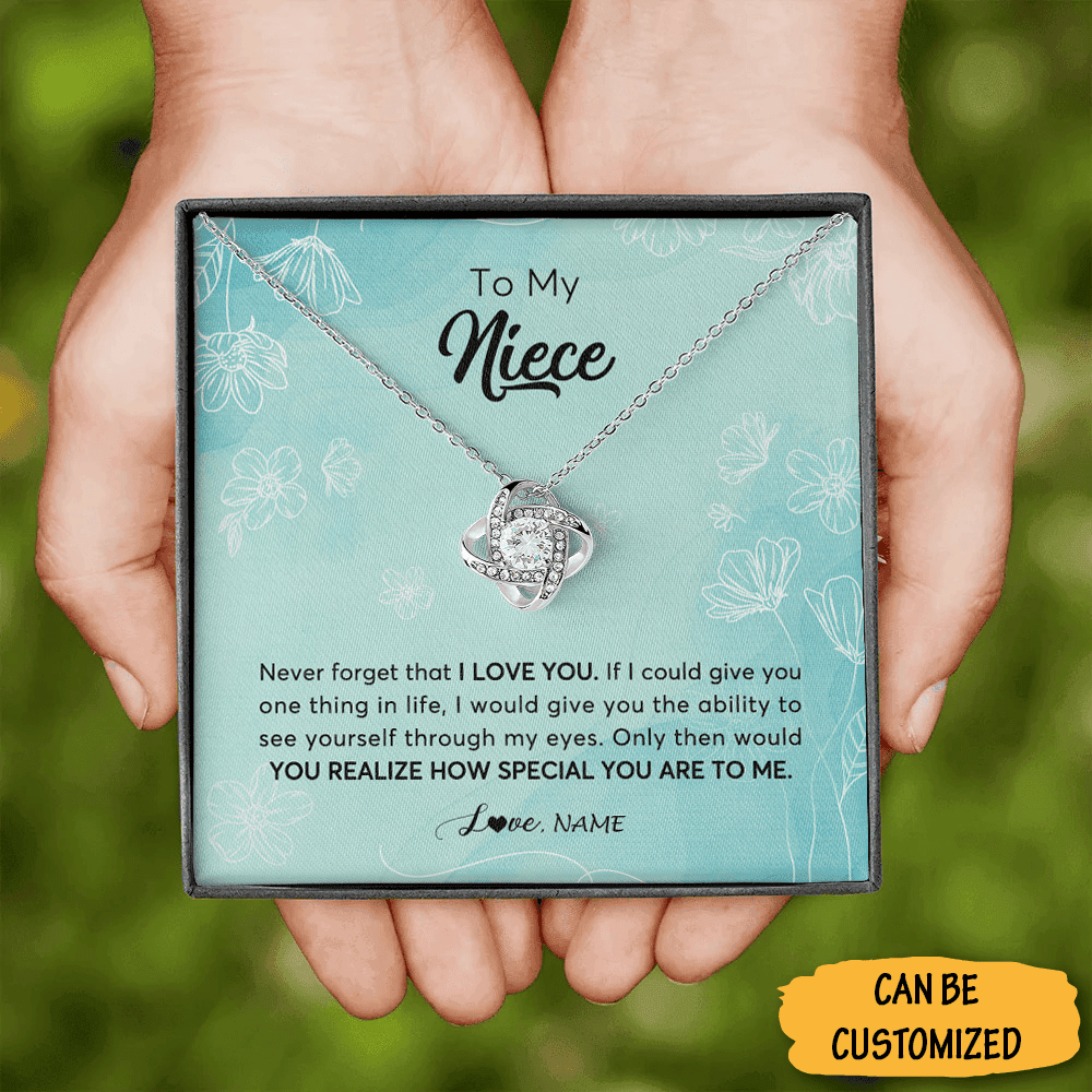 Personalized To My Niece Love Knot Necklace Silver Love Knot Pendant Necklace Best Gifts To Give Your Niece Personalized To My Niece Love Knot Necklace Silver Love Knot Pendant Necklace Best Gifts To Give Your Niece