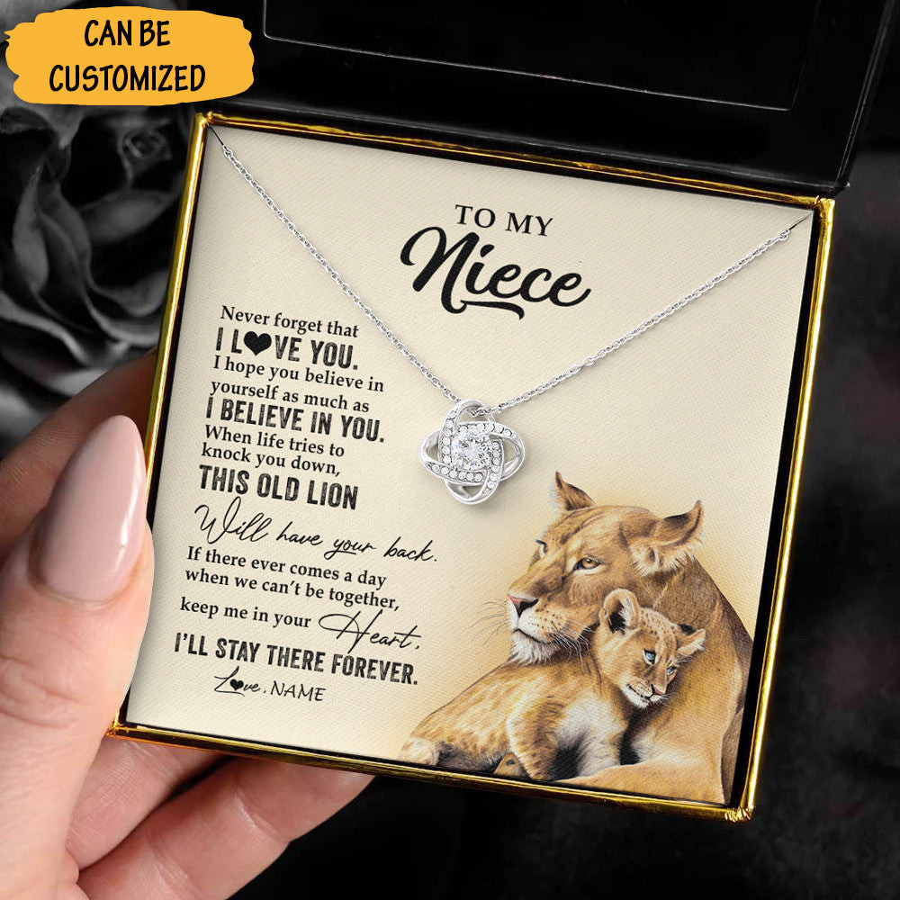 Personalized To My Niece Love Knot Silver Necklace Lion Never Forget That That I Love You Necklace Gifts From Uncle