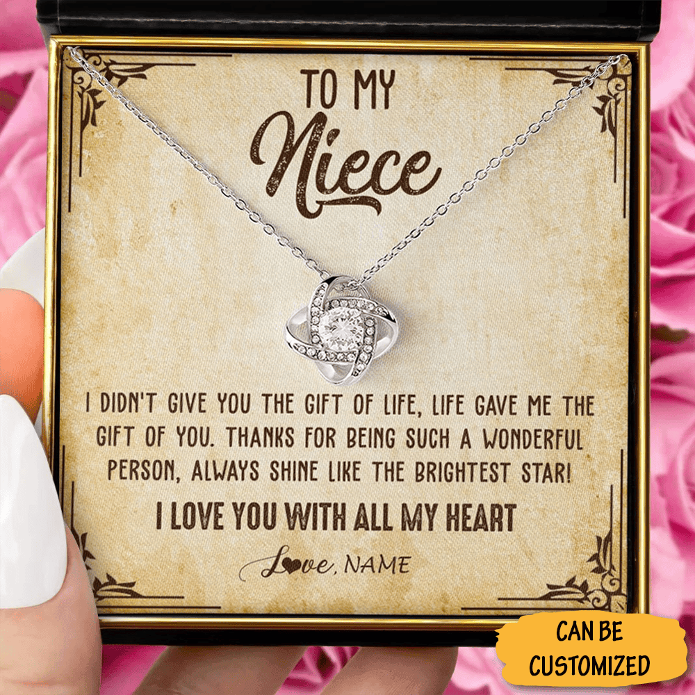 Personalized To My Niece Necklace Sterling Silver Love Knot Necklace With Meaningful Messages Birthday Gifts