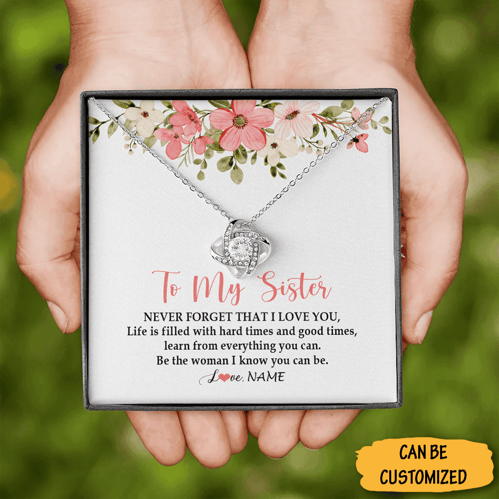 Personalized To My Sister Love Knot Necklace Never Forget I Love You Necklace Box Sister Jewellery Gifts