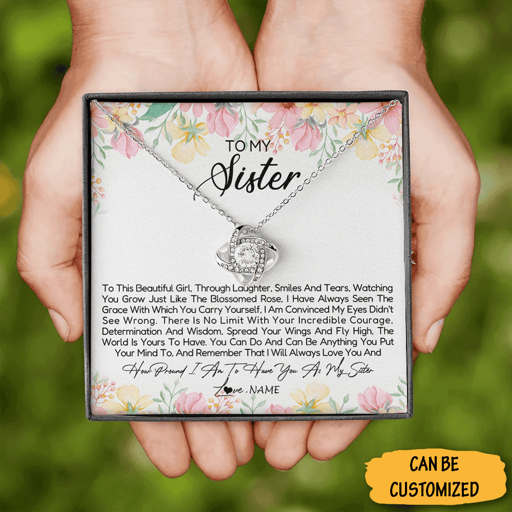 Personalized To My Sister Love Knot Necklace Sterling Silver Love Knot Pendant Necklace Birthday Gift To My Sister