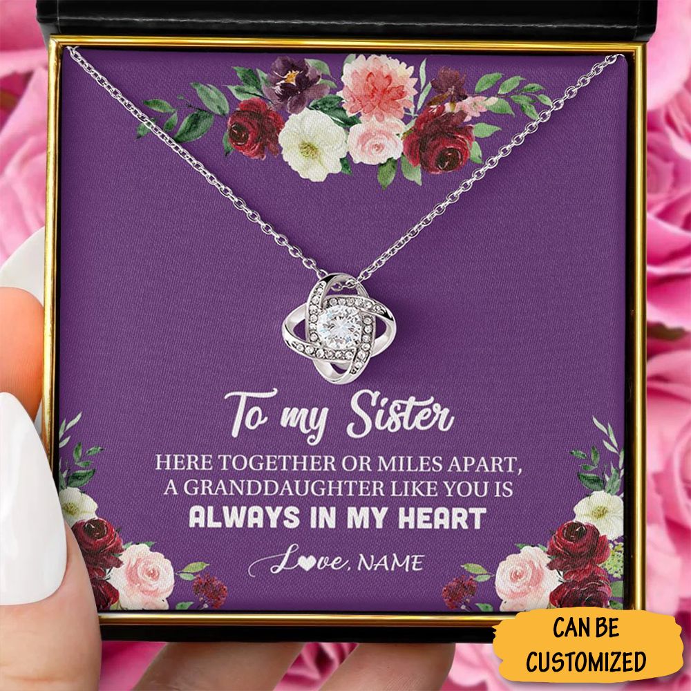 Personalized To My Sister Necklace Love Knot Silver Necklace Good Gifts For Sisters Christmas