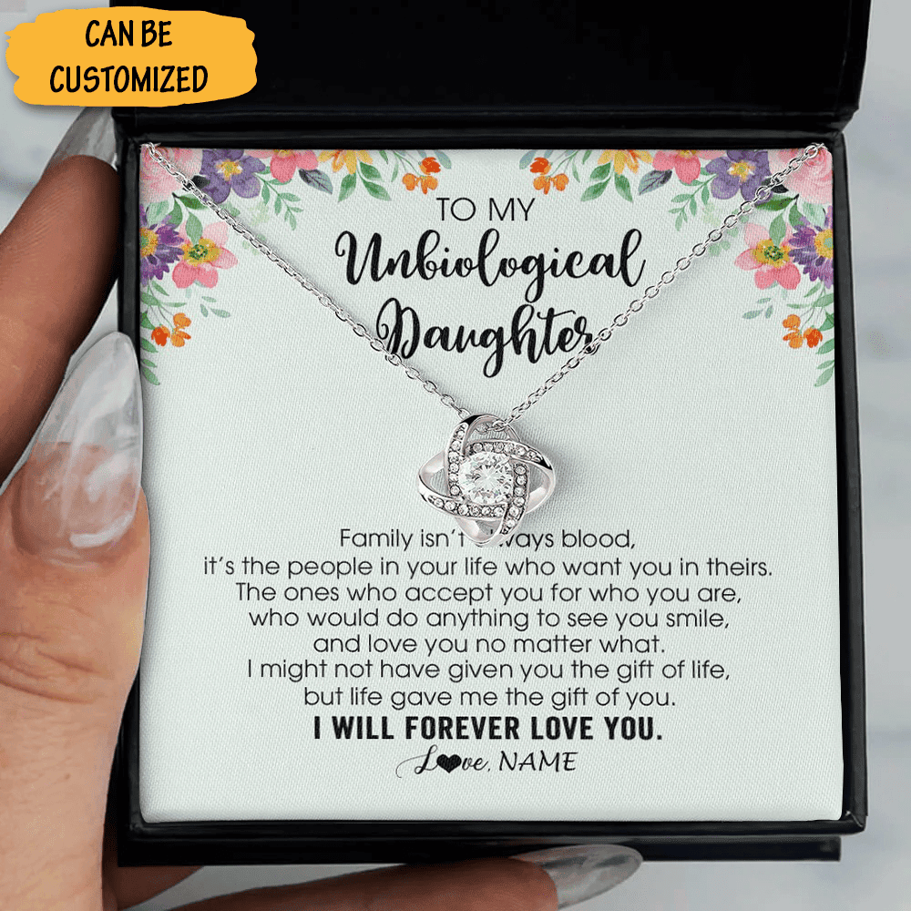 Personalized To My Unbiological Daughter Necklace sterling silver love knot necklace Bonus Daughter Gift Ideas Personalized To My Unbiological Daughter Necklace sterling silver love knot necklace Bonus Daughter Gift Ideas