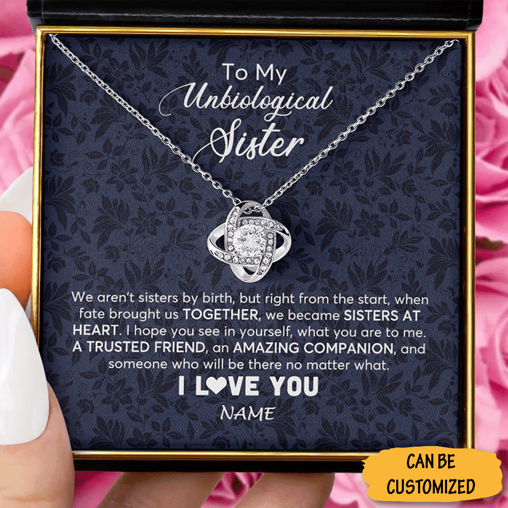 Personalized To My Unbiological Sister Necklace Sterling Silver Love Knot Necklace Jewellery Gift Box Personalized To My Unbiological Sister Necklace Sterling Silver Love Knot Necklace Jewellery Gift Box