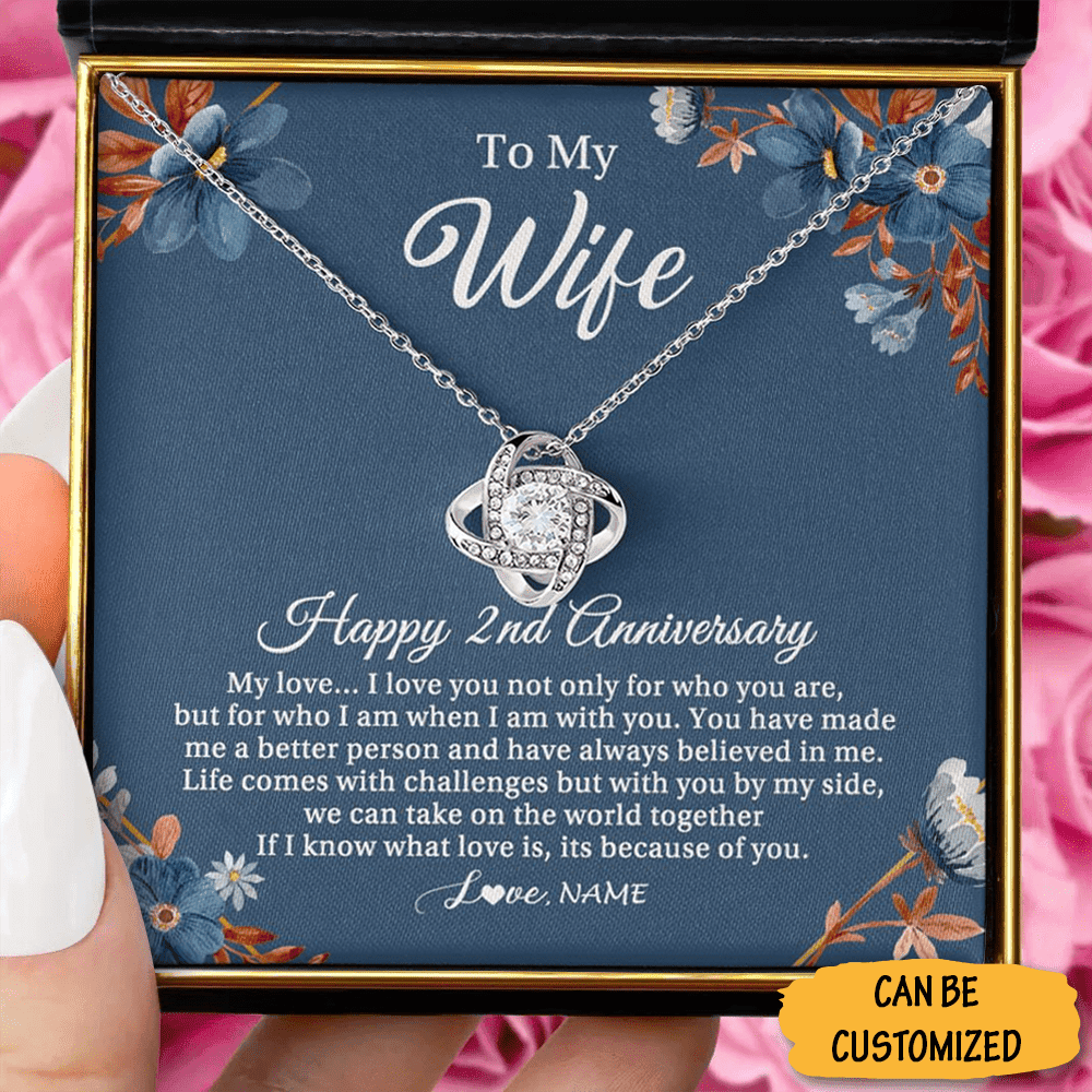 Personalized To My Wife Love Knot Necklace Happy 2Nd Year Anniversary Necklace 2Nd Year Marriage Gifts For Wife