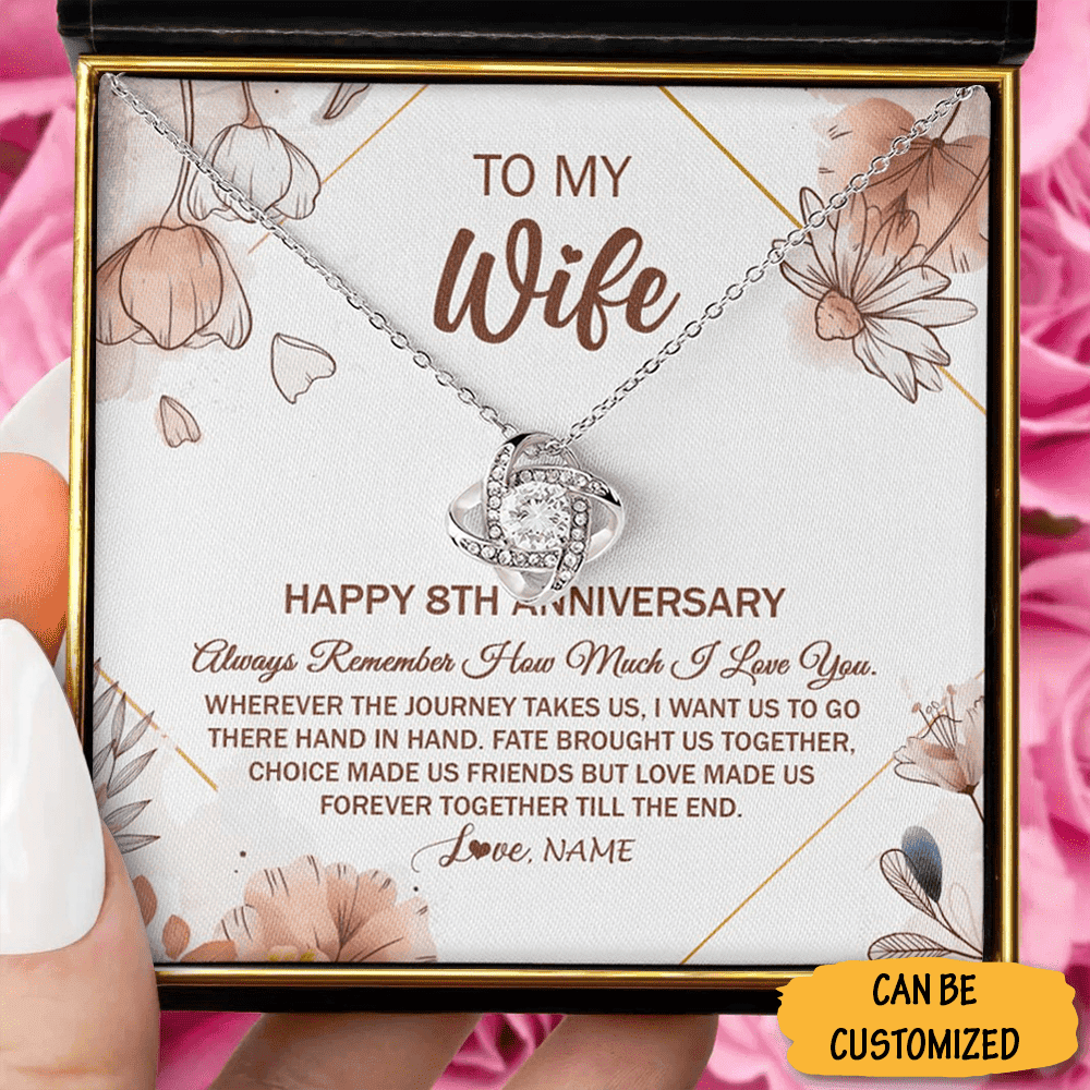 Personalized To My Wife Necklace Happy 8Th Anniversary Love Knot Silver Necklace 8 Years Of Marriage Gift Personalized To My Wife Necklace Happy 8Th Anniversary Love Knot Silver Necklace 8 Years Of Marriage Gift