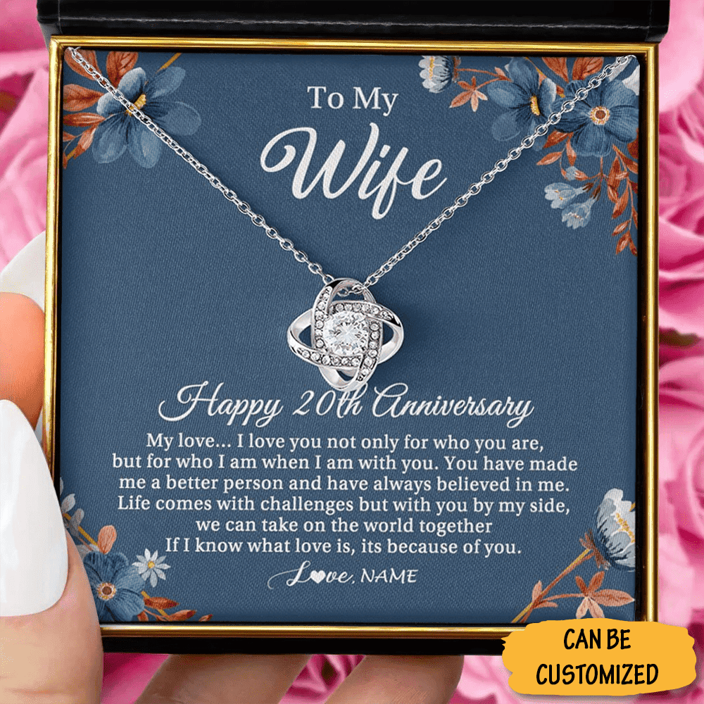 Personalized To My Wife Necklace Love Knot Silver Necklace Happy 20Th Wedding Anniversary Gifts For Her Personalized To My Wife Necklace Love Knot Silver Necklace Happy 20Th Wedding Anniversary Gifts For Her