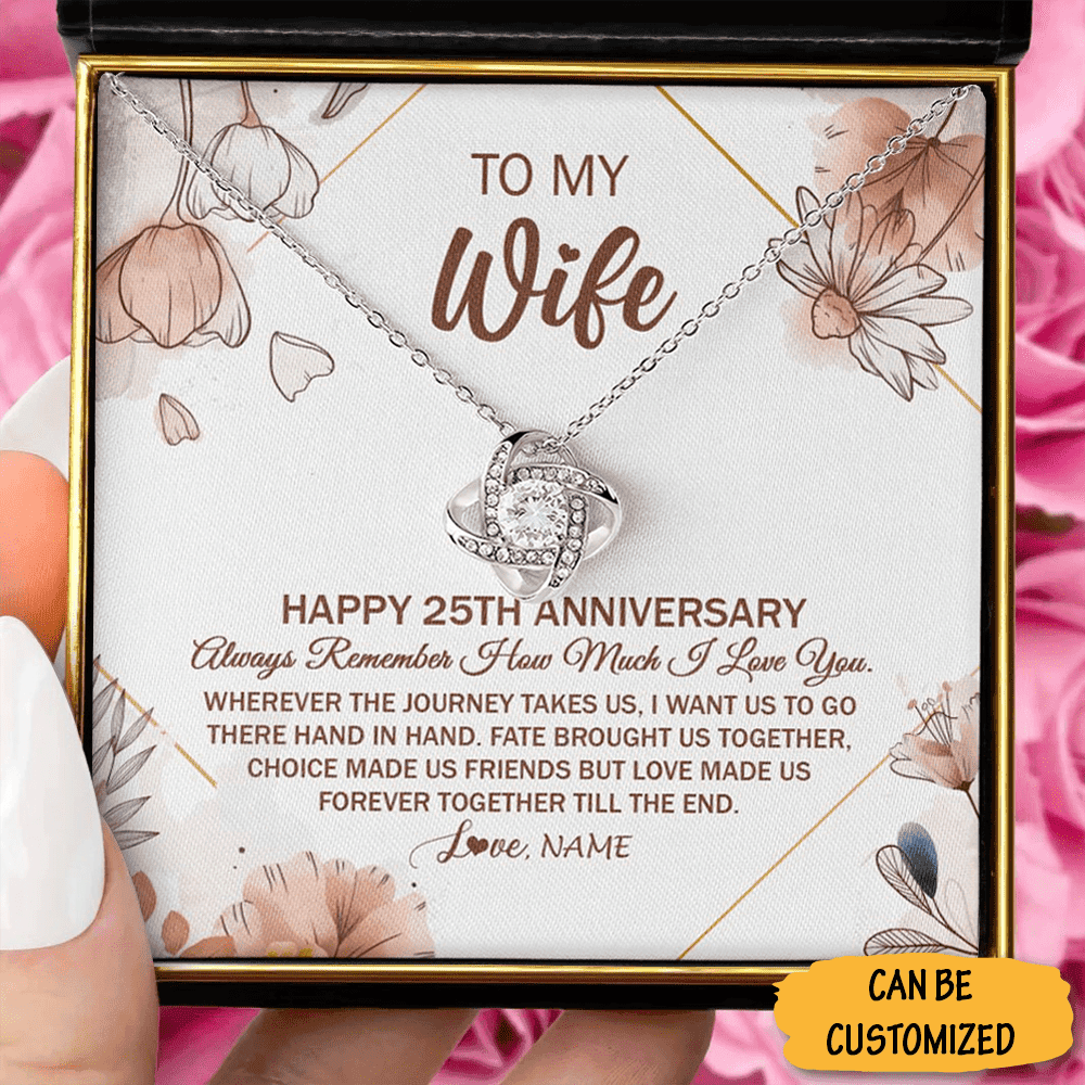 Personalized To My Wife Necklace Love Knot Silver Necklace Happy 25Th Wedding Anniversary Gifts For Her Personalized To My Wife Necklace Love Knot Silver Necklace Happy 25Th Wedding Anniversary Gifts For Her