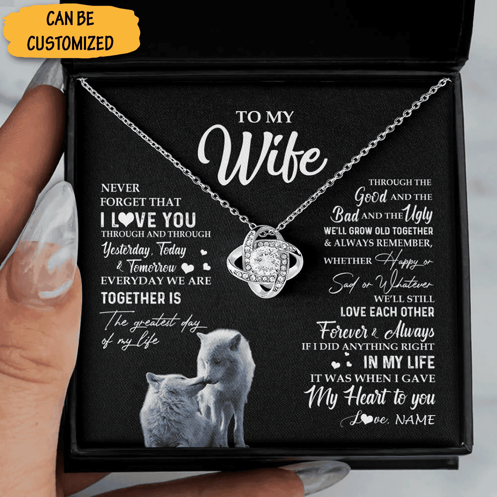 Personalized To My Wife Silver Love Knot Necklace Wolf Never Forget That I Love You Necklace For Wife Personalized To My Wife Silver Love Knot Necklace Wolf Never Forget That I Love You Necklace For Wife