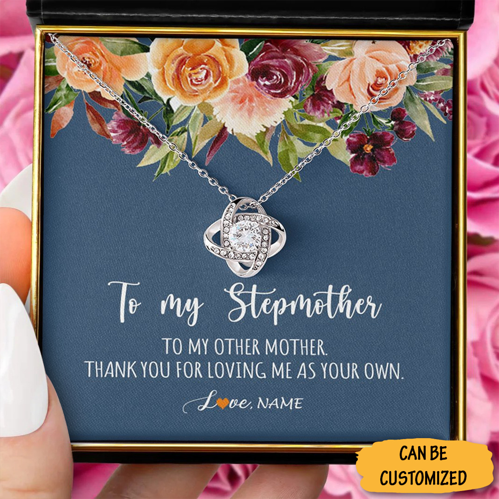 Personalized To Stepmother Necklace Thank You For Loving Me Silver Love Knot Stepmom Necklace Gift Box Personalized To Stepmother Necklace Thank You For Loving Me Silver Love Knot Stepmom Necklace Gift Box