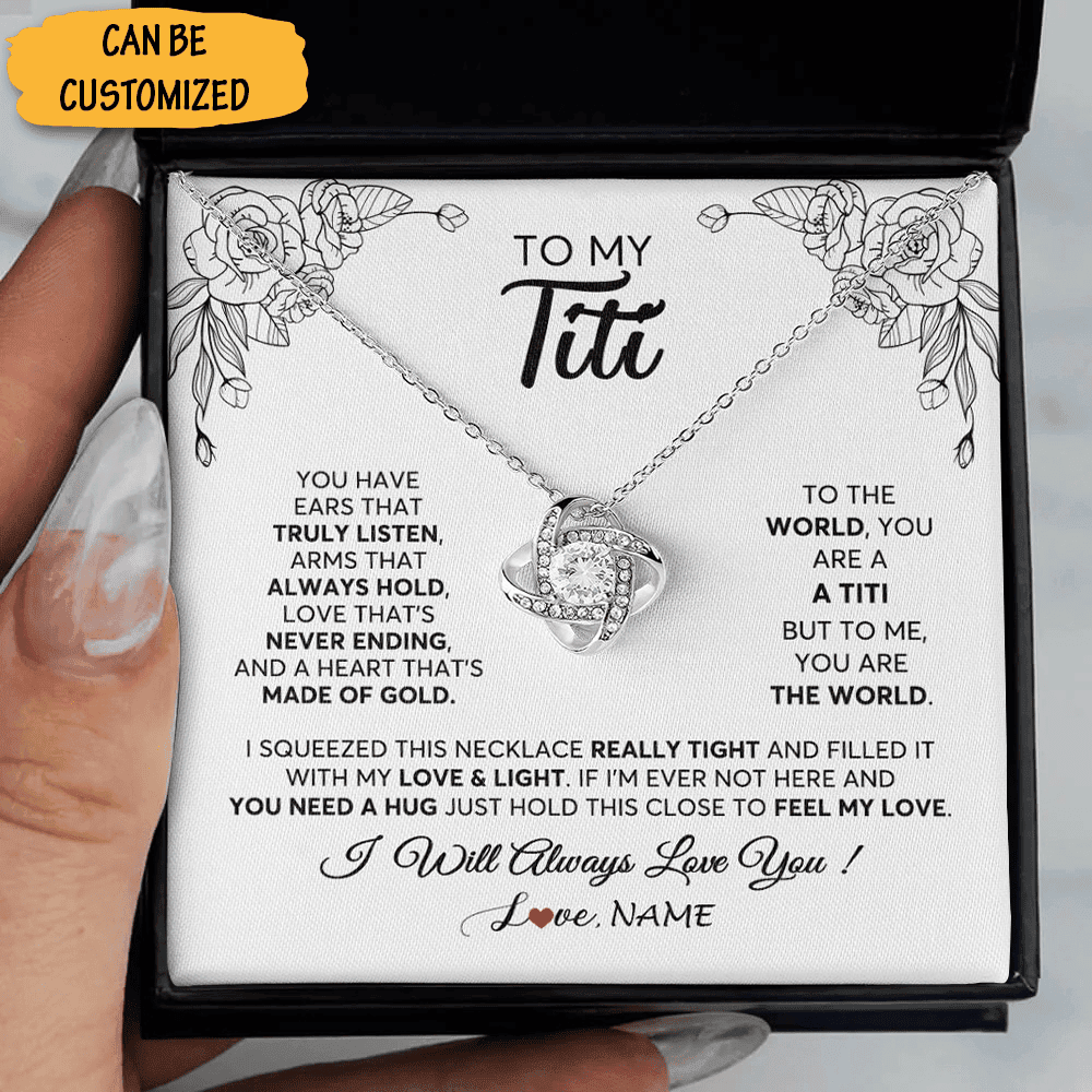Personalized To Titi Necklace With Message Silver Love Knot Necklace For Aunt Birthday Gifts