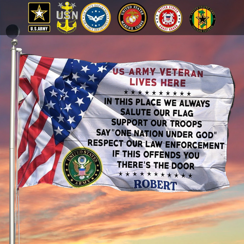 Personalized US Army Veteran Lives Here Flag Honor Veteran Day Decorations Personalized US Army Veteran Lives Here Flag Honor Veteran Day Decorations