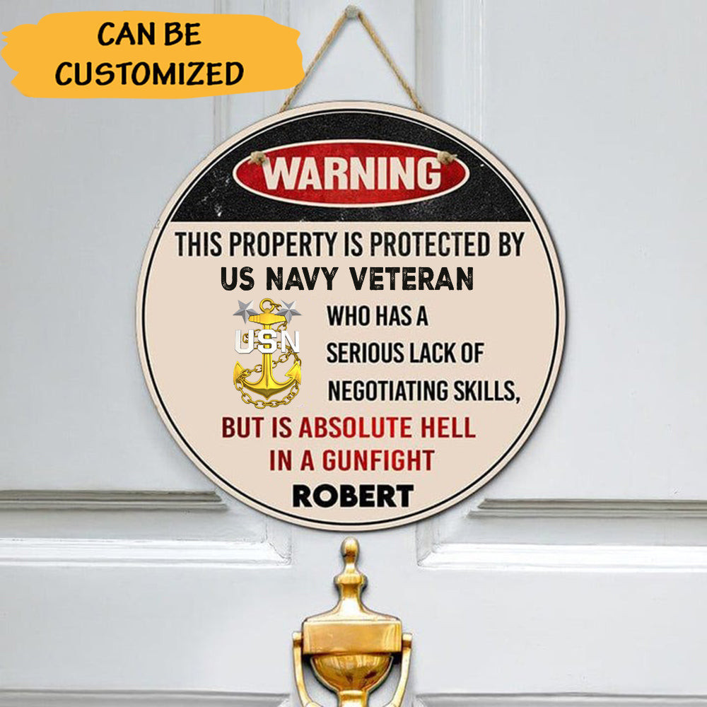 Personalized US Navy Veteran Door Sign Warning Property Is Protected By USN Veteran Gift Personalized US Navy Veteran Door Sign Warning Property Is Protected By USN Veteran Gift