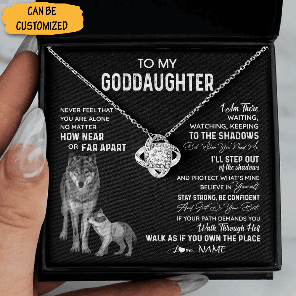 Personalized Wolf To My Goddaughter Necklace Love Knot Necklace For Goddaughter Gifts From Godparents Personalized Wolf To My Goddaughter Necklace Love Knot Necklace For Goddaughter Gifts From Godparents