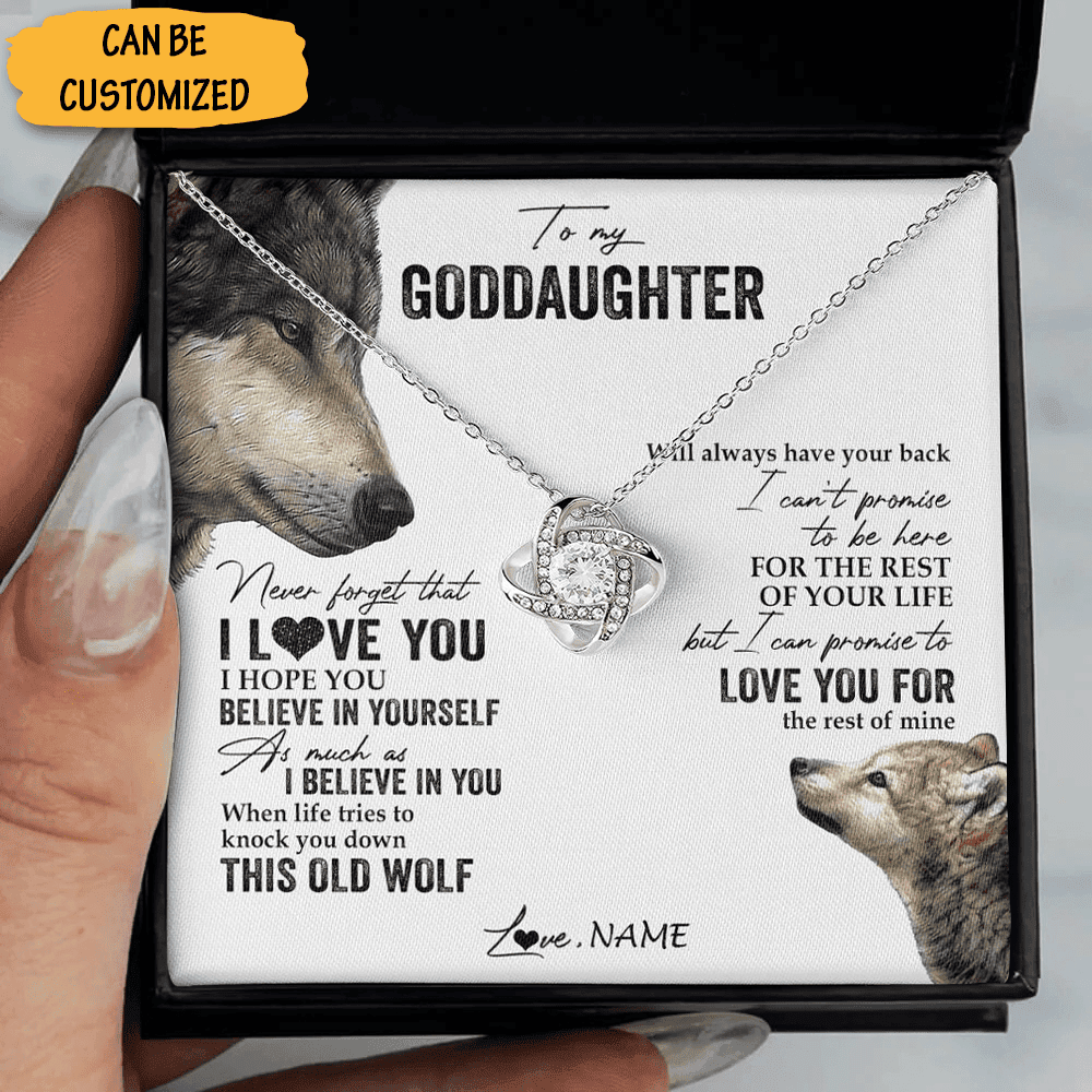 Personalized Wolf To My Goddaughter Necklace Love Knot Necklace Goddaughter Gift From Godfather