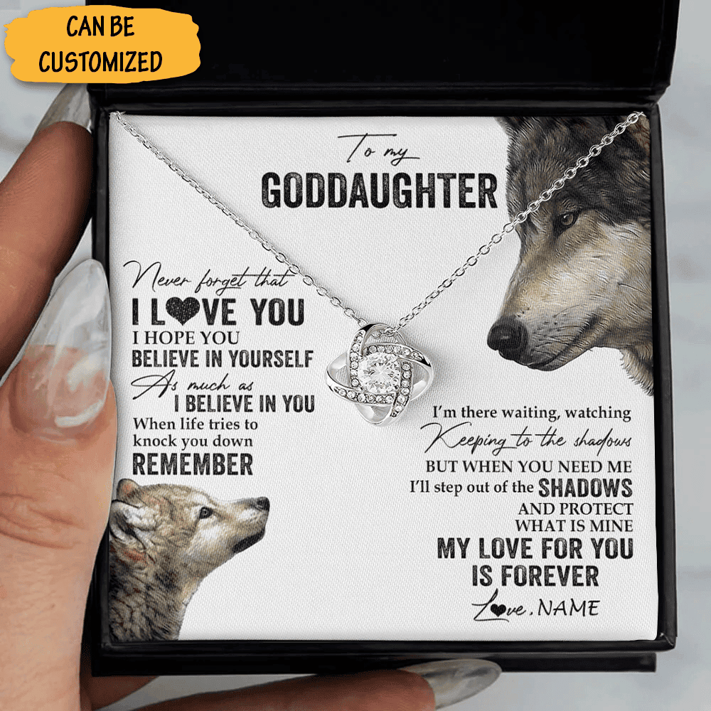 Personalized Wolf To My Goddaughter Necklace Love Knot Necklace Goddaughter Jewelry Box Keepsake Gifts Personalized Wolf To My Goddaughter Necklace Love Knot Necklace Goddaughter Jewelry Box Keepsake Gifts