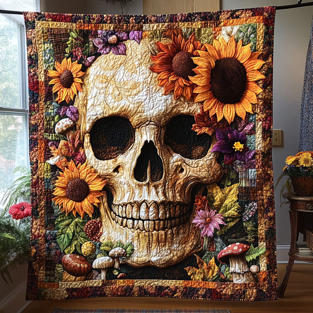 Petal and Bone Quilted Blanket Sofa Throw Blanket Sugar Skull Birthday Gifts