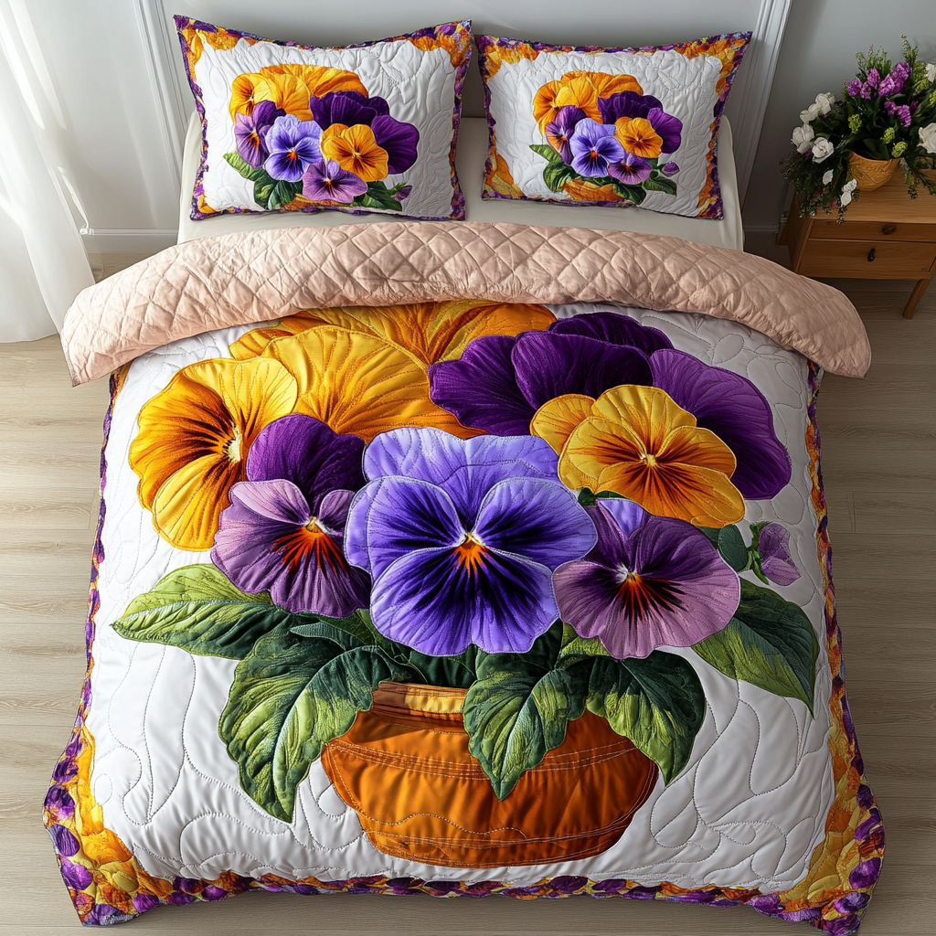 Petal Beauty Quilted Bedding Set Duvet Cover Bedspread Flower Presents Pansy Petal Beauty Quilted Bedding Set Duvet Cover Bedspread Flower Presents Pansy