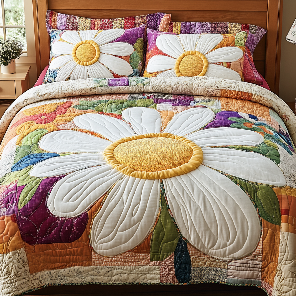 Petal Bloom Quilted Bedding Set Duvet Cover Bed Sheet Set Flower Daisy Themed Gifts Petal Bloom Quilted Bedding Set Duvet Cover Bed Sheet Set Flower Daisy Themed Gifts