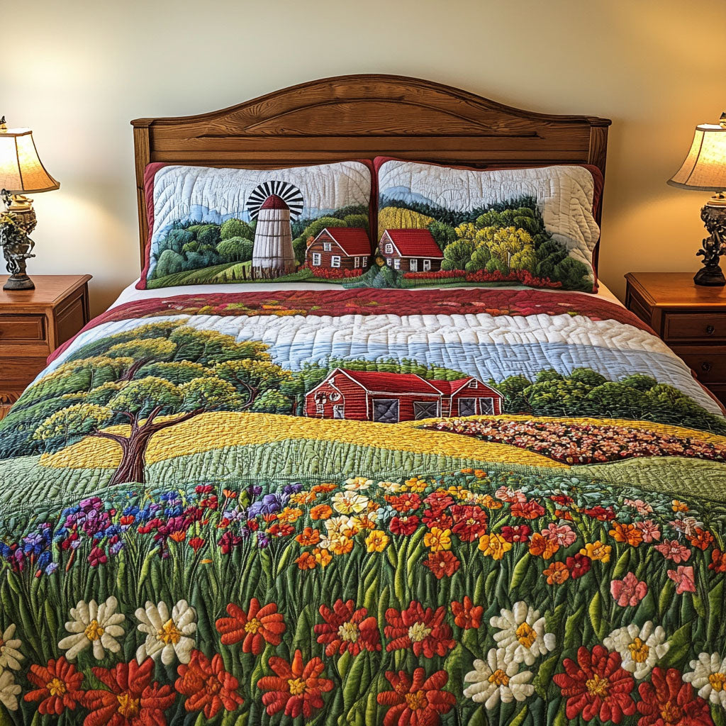 Petal Fields Quilted Bedding Set Duvet Cover Bedspread Tractor Gifts For Him