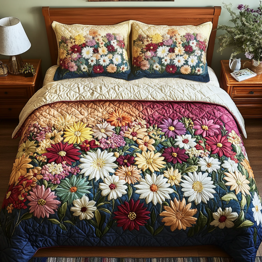 Petal Perfect Quilted Bedding Set Duvet Cover Bedspreads Gifts For Daisy Lovers Petal Perfect Quilted Bedding Set Duvet Cover Bedspreads Gifts For Daisy Lovers