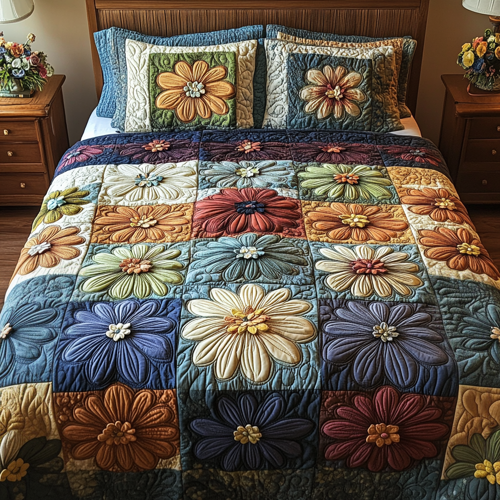 Petal Squares Quilted Bedding Set Duvet Cover Bedspreads Flower Daisy Inspired Gifts Petal Squares Quilted Bedding Set Duvet Cover Bedspreads Flower Daisy Inspired Gifts
