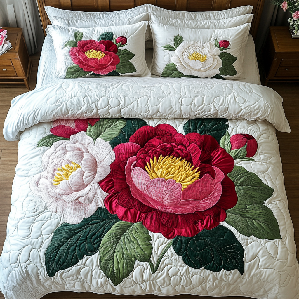 Petal Whisper Quilted Bedding Set Duvet Cover Bedspread Flower Gifts For Her