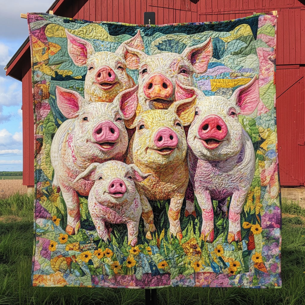 Piggy Pals in Bloom Quilted Blanket Cute Colorful Blanket Unique Pig Gifts Piggy Pals in Bloom Quilted Blanket Cute Colorful Blanket Unique Pig Gifts