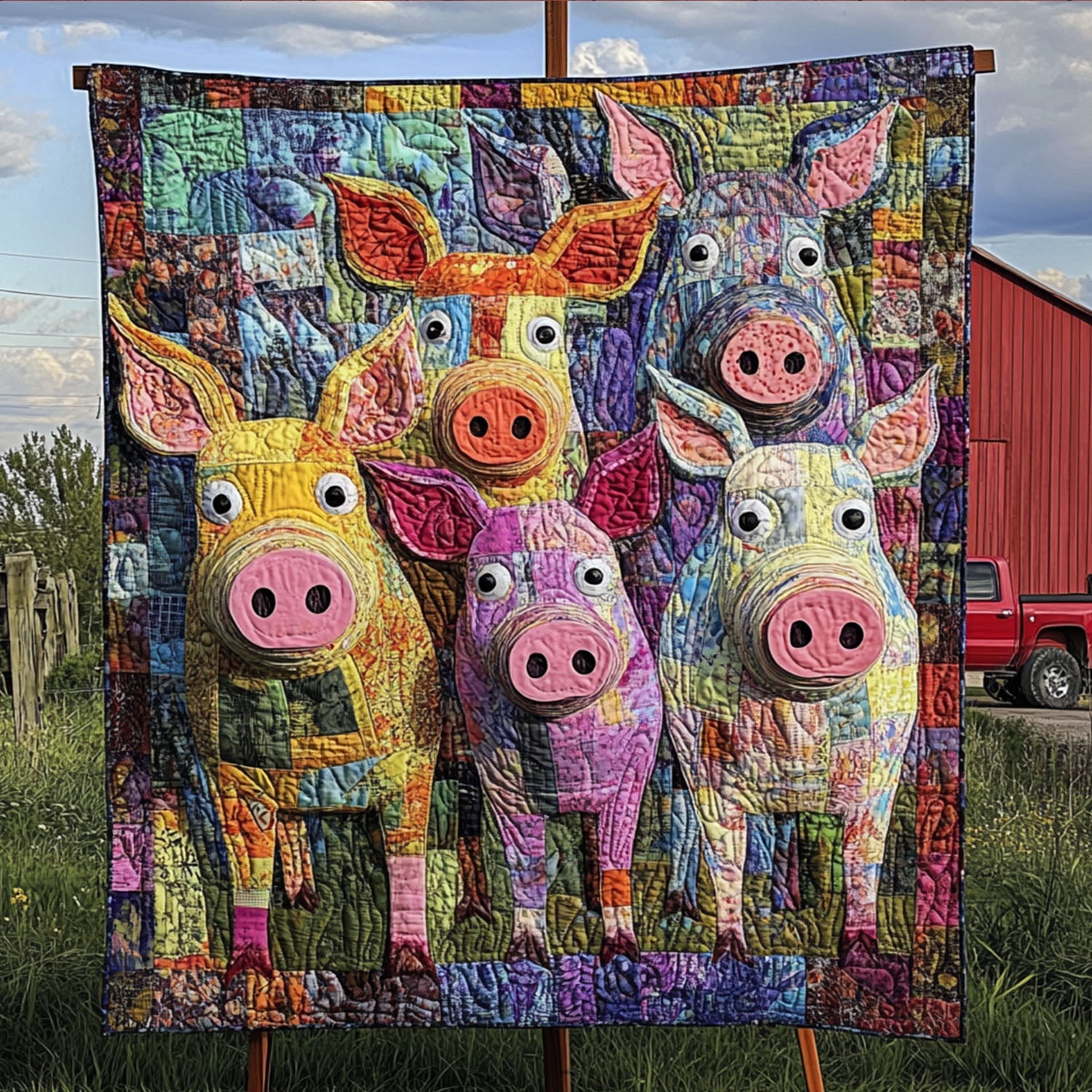 Pigs in the Patchwork Quilted Blanket Cute Colorful Blanket Pig Themed Gifts Pigs in the Patchwork Quilted Blanket Cute Colorful Blanket Pig Themed Gifts