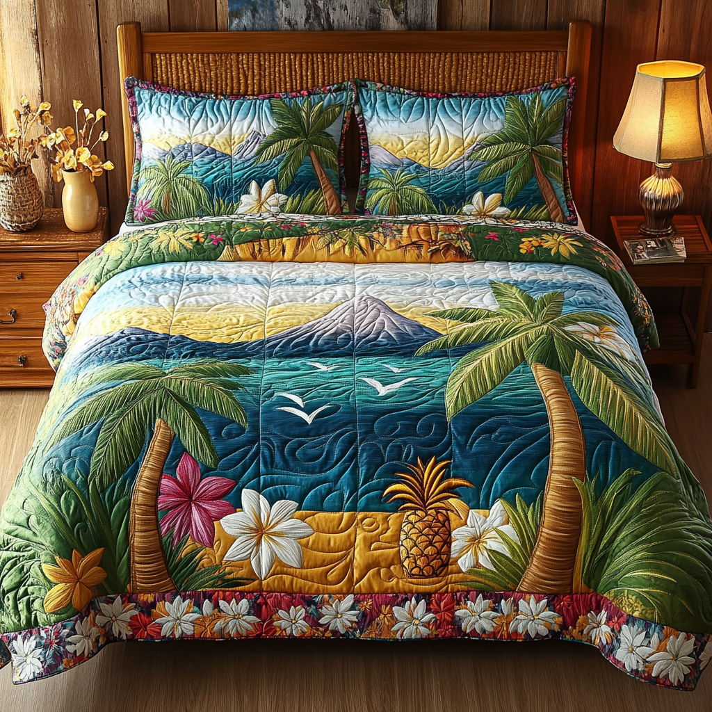 Pineapple Coast Quilted Bedding Set Duvet Cover Merch Best Gifts For Beach Lovers Pineapple Coast Quilted Bedding Set Duvet Cover Merch Best Gifts For Beach Lovers