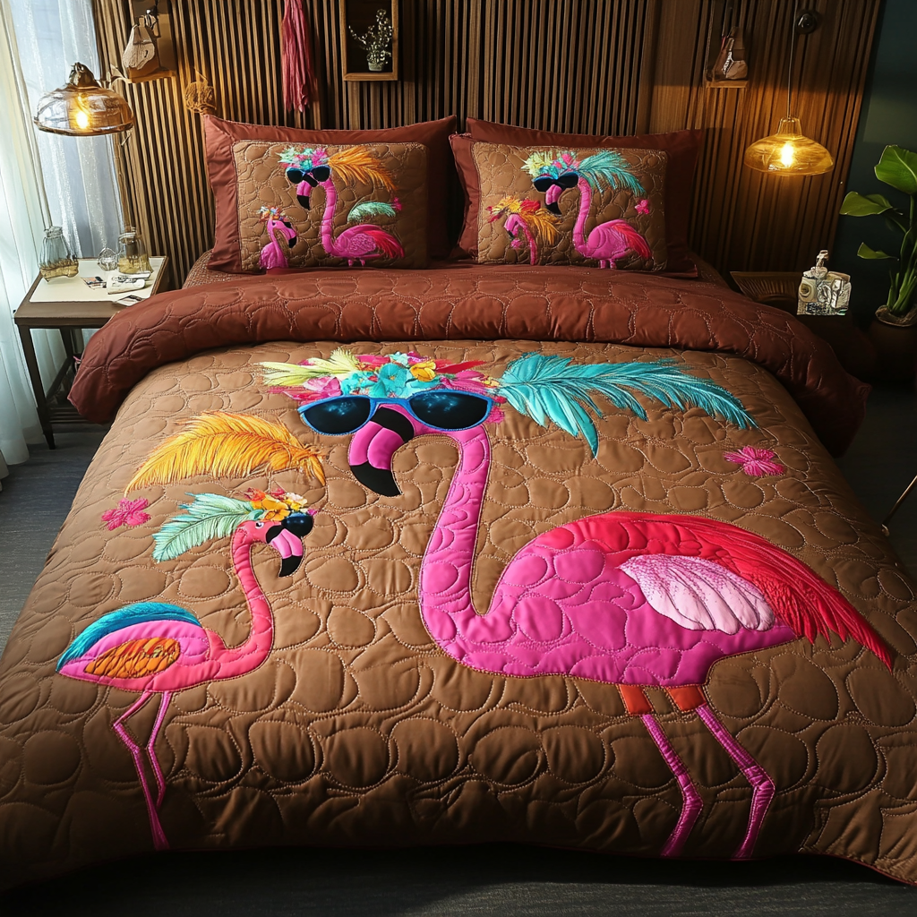 Pink Chillout Quilted Bedding Set Duvet Cover Bedspreads Awesome Gifts For Flamingo Lovers Pink Chillout Quilted Bedding Set Duvet Cover Bedspreads Awesome Gifts For Flamingo Lovers