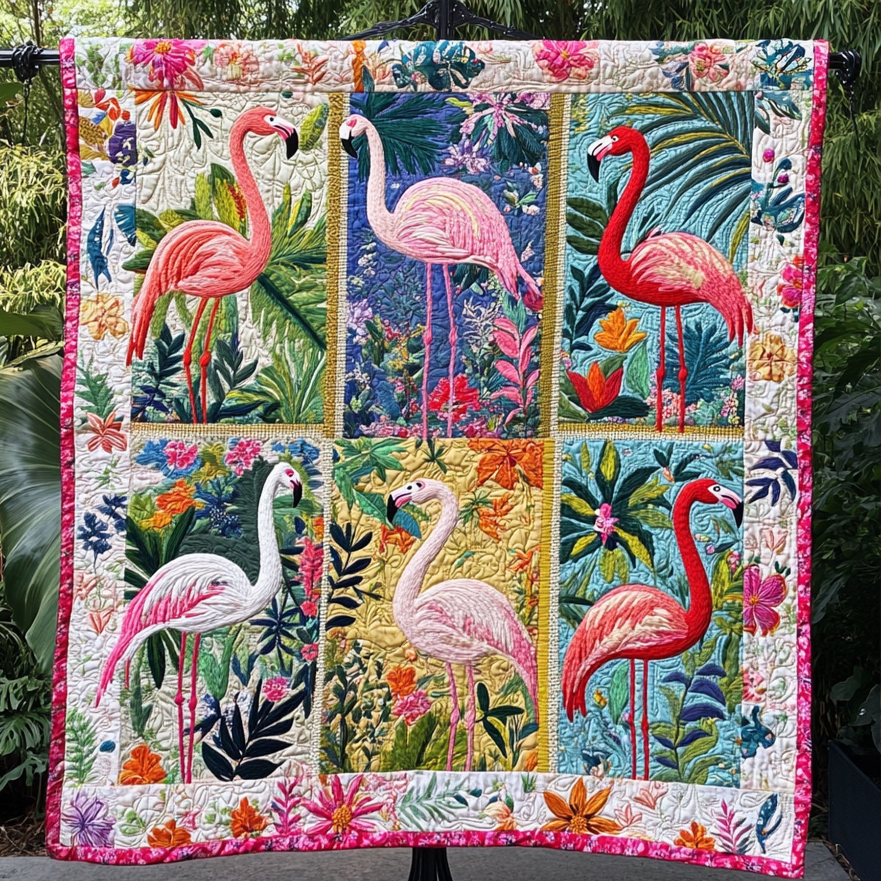 Pink Elegance Quilted Blanket Cute Colorful Blanket Pink Flamingo Gifts For Mom Pink Elegance Quilted Blanket Cute Colorful Blanket Pink Flamingo Gifts For Mom