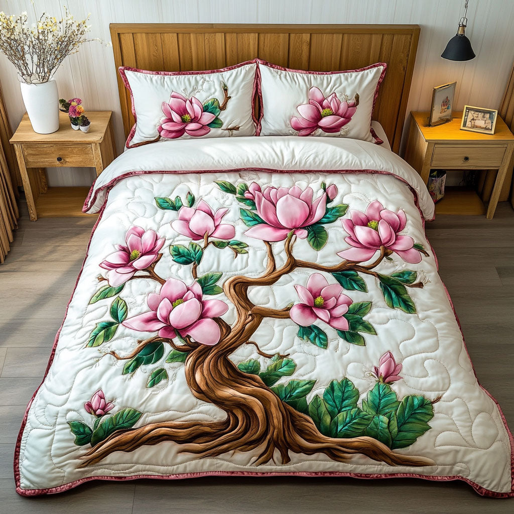 Pink Magnolia Dreams Quilted Bedding Set Duvet Cover Bed Sheet Set Flower Gifts For Ladies Pink Magnolia Dreams Quilted Bedding Set Duvet Cover Bed Sheet Set Flower Gifts For Ladies