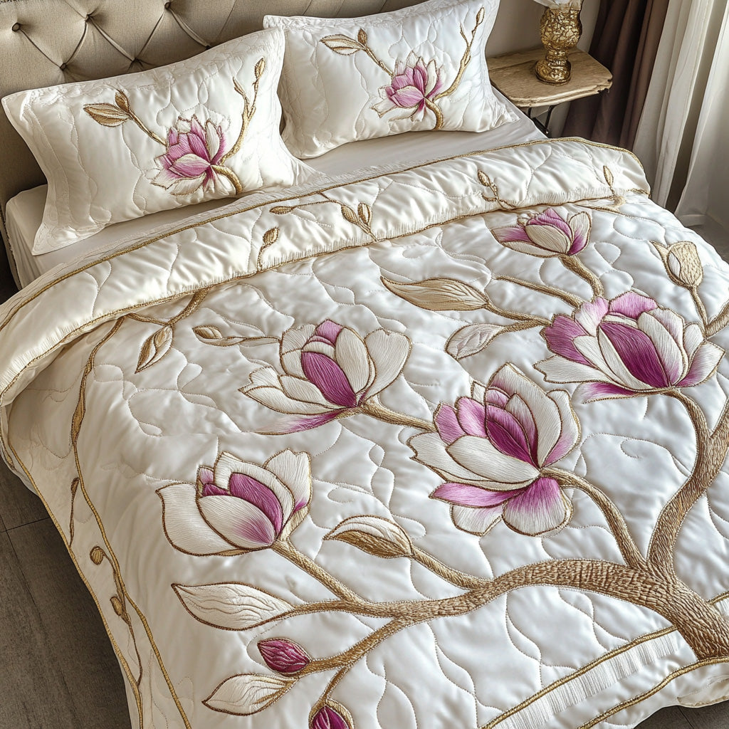 Pink Magnolia Serenity Quilted Bedding Set Duvet Cover Bed Sheet Set Presents For Flower Lovers Pink Magnolia Serenity Quilted Bedding Set Duvet Cover Bed Sheet Set Presents For Flower Lovers