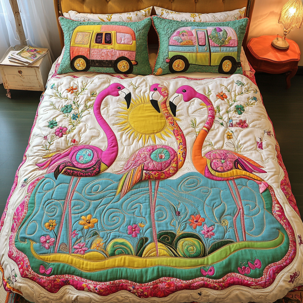 Pink Mirage Quilted Bedding Set Duvet Cover Bedspread Gifts With Flamingos On Them Pink Mirage Quilted Bedding Set Duvet Cover Bedspread Gifts With Flamingos On Them