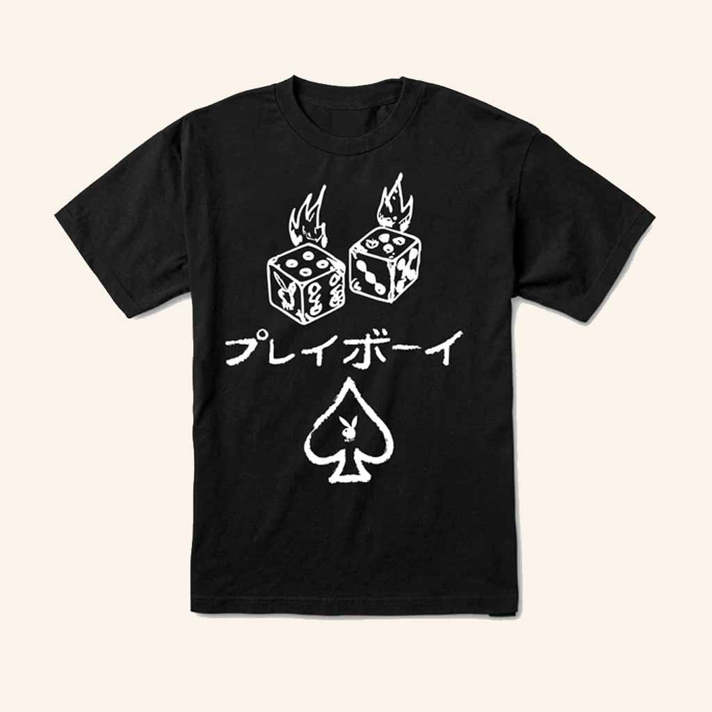 Playboy Merch Flaming Dice Japan Spade Stacked T-Shirt Gifts For Husband