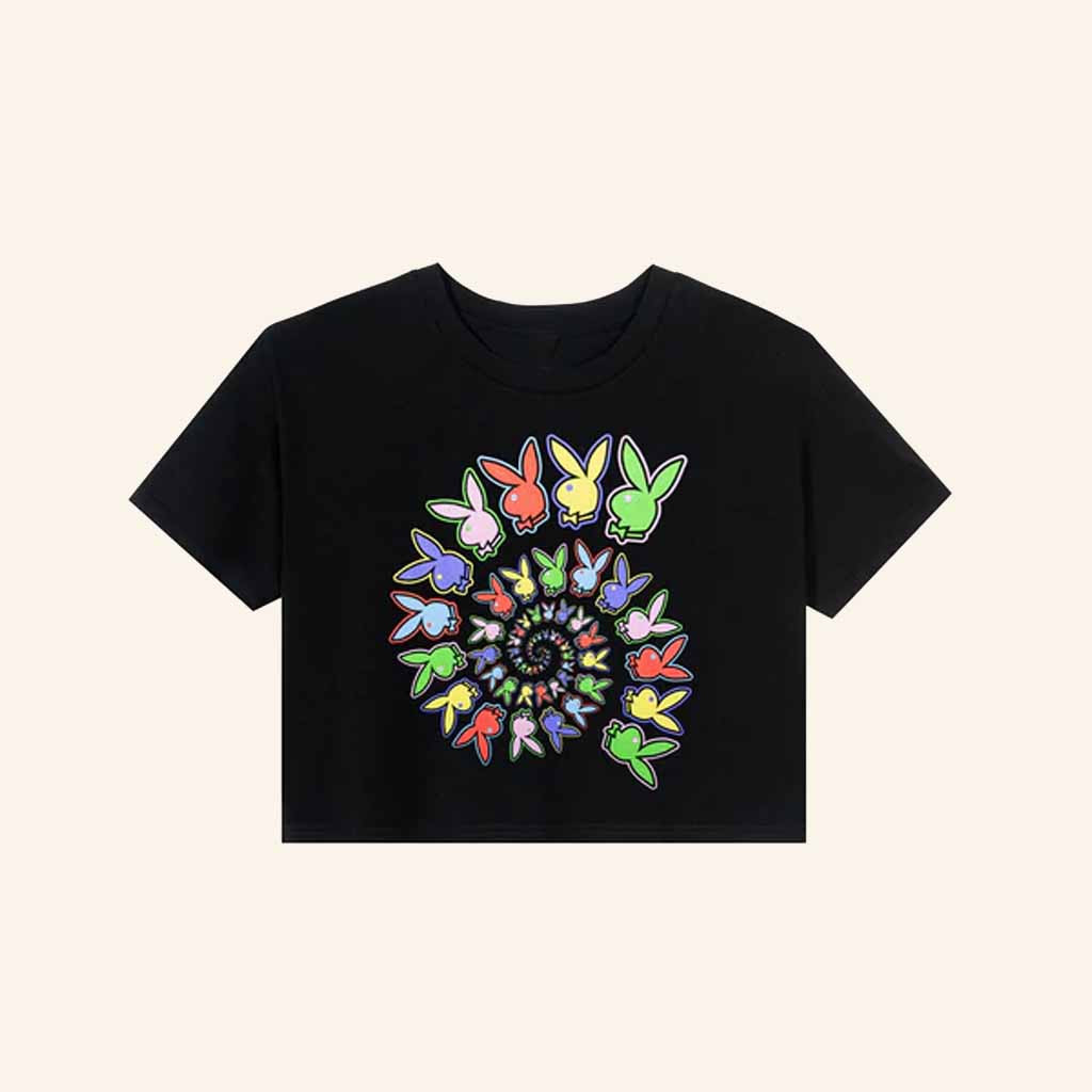 Playboy Merch Playboy x Color Bars Spiral Cropped T-Shirt Best Gifts For Her Playboy Merch Playboy x Color Bars Spiral Cropped T-Shirt Best Gifts For Her