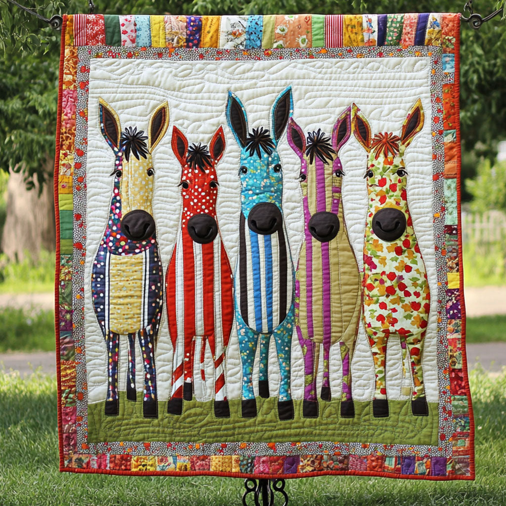Playful Ponies Quilted Blanket Cute Colorful Blanket Donkey Christmas Gifts Playful Ponies Quilted Blanket Cute Colorful Blanket Donkey Christmas Gifts