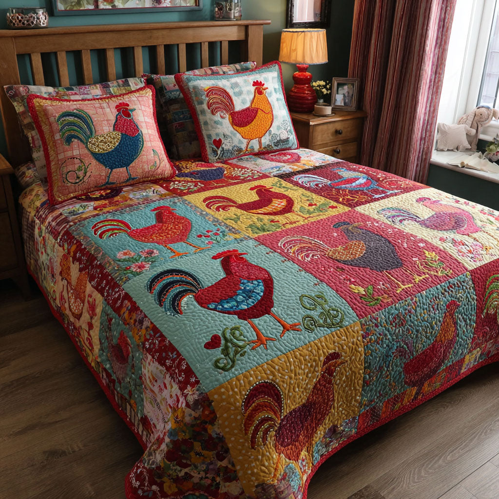 Plucky Patterns Quilted Bedding Set Duvet Cover Merch Cute Chicken Gifts For Kids
