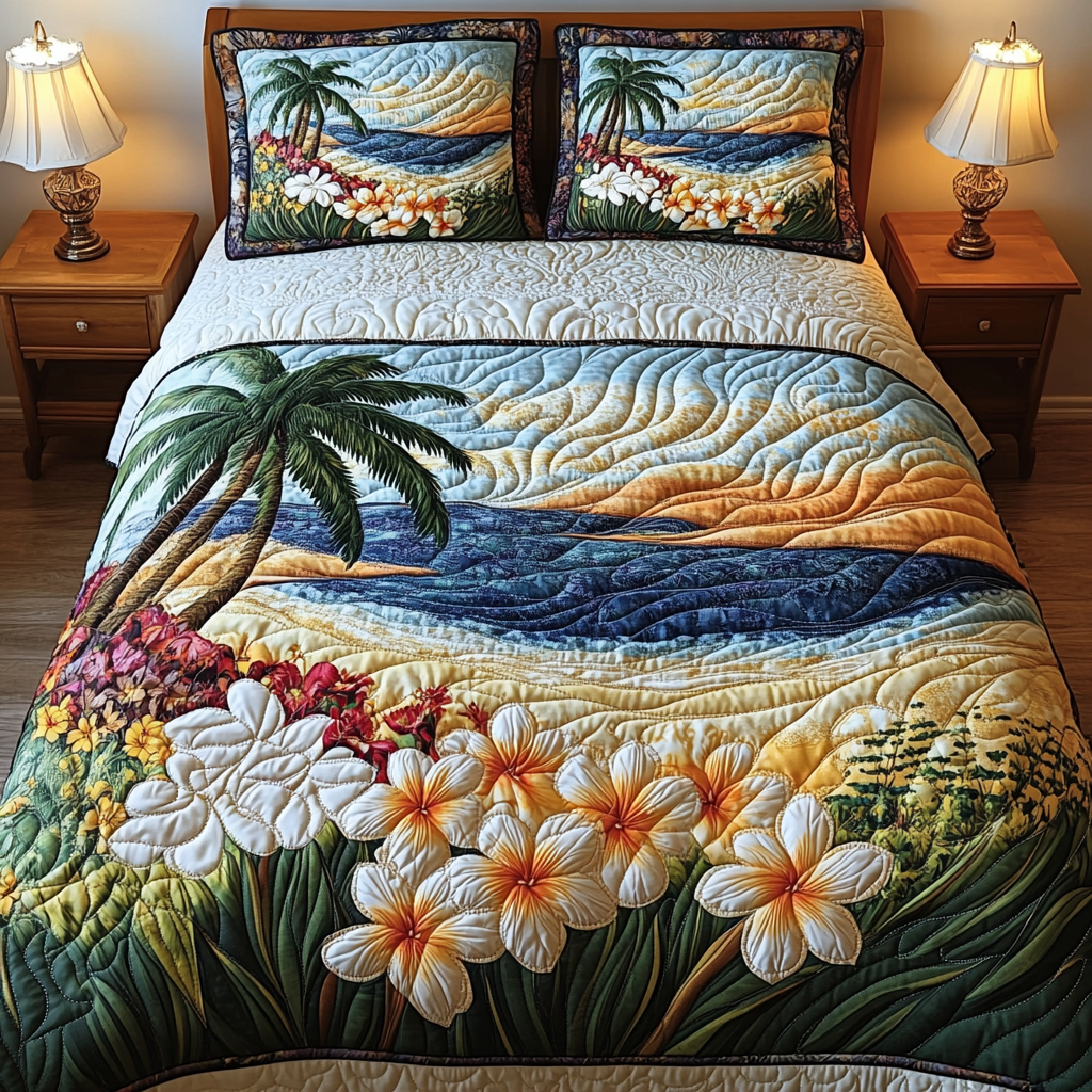 Plumeria Glow Quilted Bedding Set Duvet Cover Bedspread Flower Theme Gifts Plumeria Glow Quilted Bedding Set Duvet Cover Bedspread Flower Theme Gifts