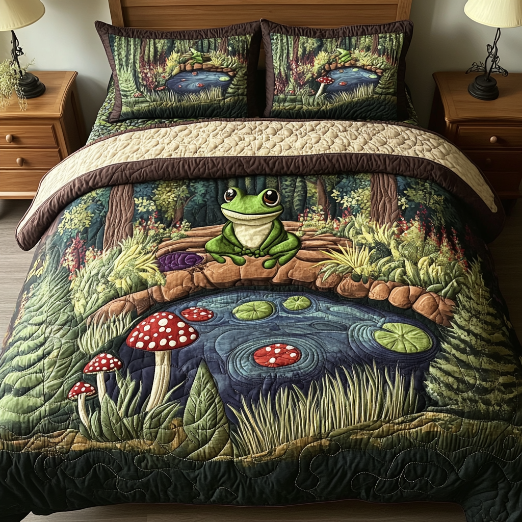 Pond Peace Quilted Bedding Set Duvet Cover Bed Sheet Set Frog Gifts For Adults Pond Peace Quilted Bedding Set Duvet Cover Bed Sheet Set Frog Gifts For Adults