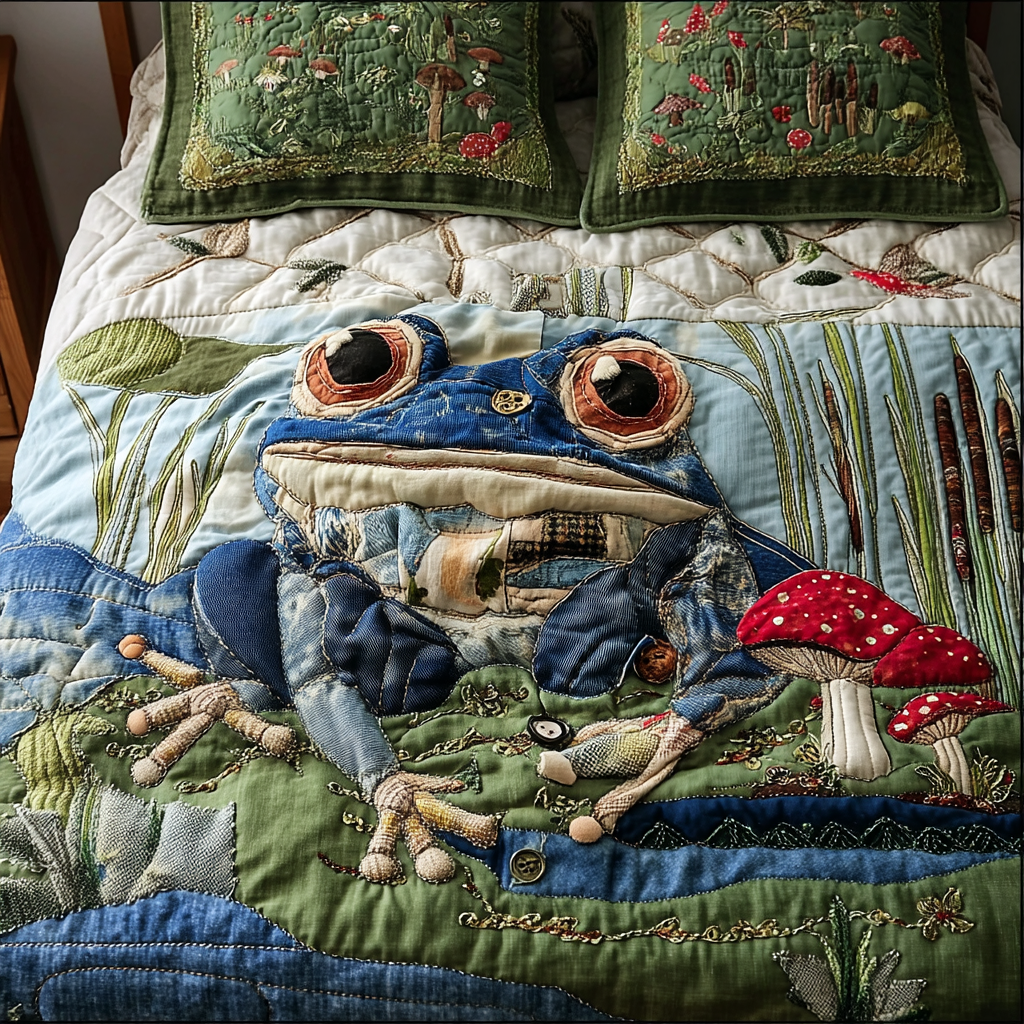 Pond Whispers Quilted Bedding Set Duvet Cover Bed Sheet Set Frog Themed Gifts For Adults Pond Whispers Quilted Bedding Set Duvet Cover Bed Sheet Set Frog Themed Gifts For Adults