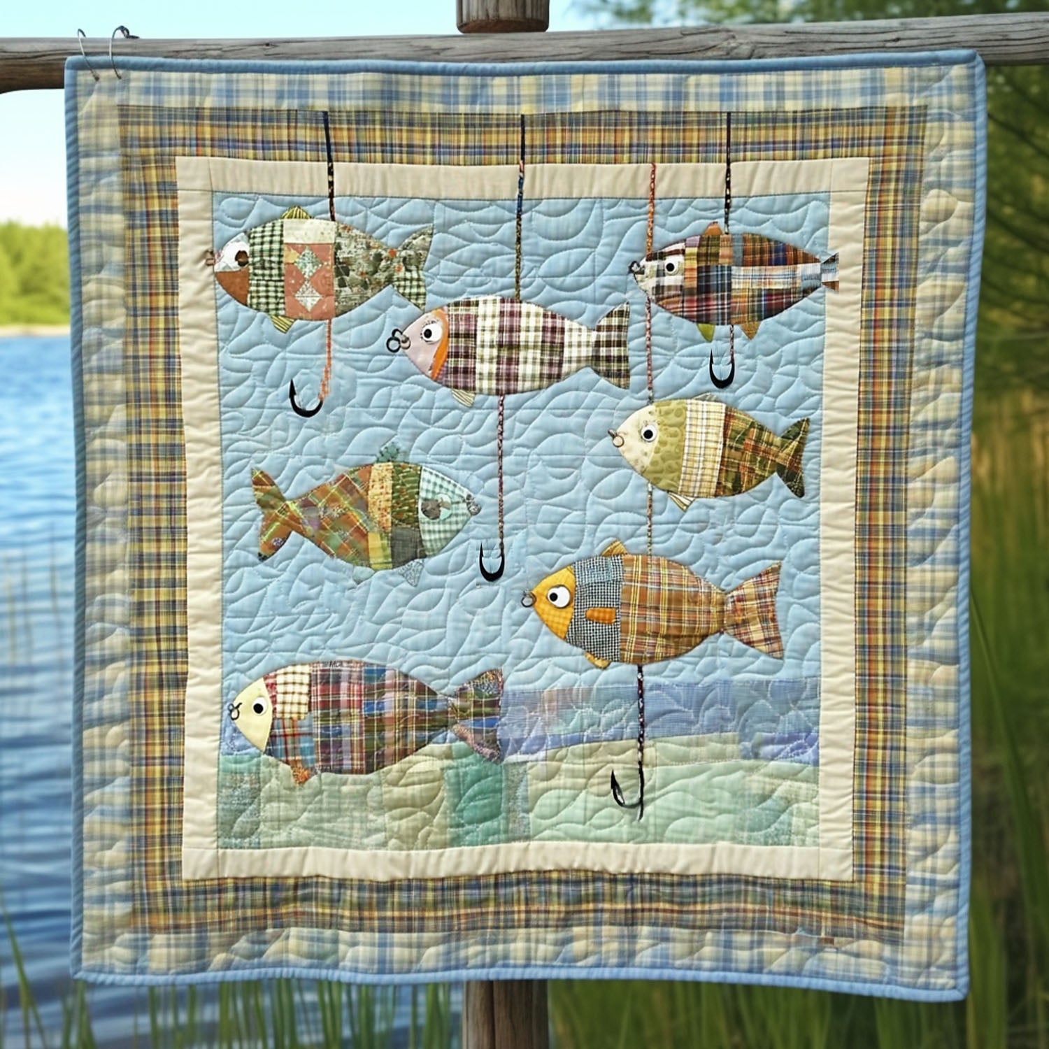 Pondside Play Quilted Blanket Sofa Throw Blanket Good Fishing Gifts